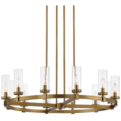 Stiffel Aron 36" Wide Brass 12-light Wagon Wheel Chandelier