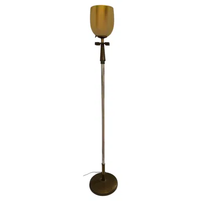 Pre-owned Stiffel Art Deco Greek Key Brass Chalice  Torchiere Floor Lamp, 1960's In Silver