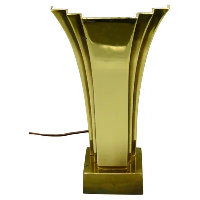 Pre-owned Stiffel Art Deco Revival Brass Desk Or Table Fan Lamp Uplight, Circa 1970s In Brown