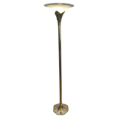 Pre-owned Stiffel Art Deco Style  Solid Brass Tulip Torchiere Floor Lamp In Transparent