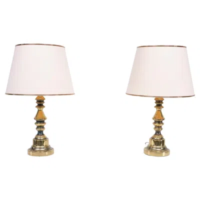 Pre-owned Stiffel Brass Table Lamps By , Hollywood Regency Style, 1970s, Usa In Sand