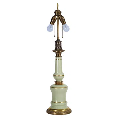 Pre-owned Stiffel Celadon Green Ceramic And Brass Lamp In Style Of Parzinger