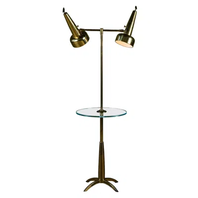 Pre-owned Stiffel Double Shade Brass Floor Lamp With Attached Glass Side Table In Black