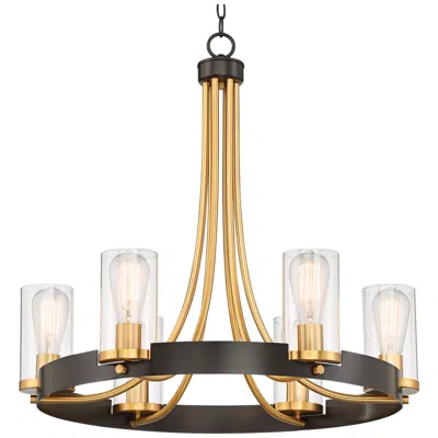 Stiffel Ferrers 26" Wide Dark Bronze And Gold 6-light Ring Chandelier