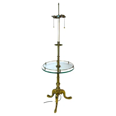 Pre-owned Stiffel French Provincial  Floor Lamp With Glass Table And Tripod Legs In Transparent