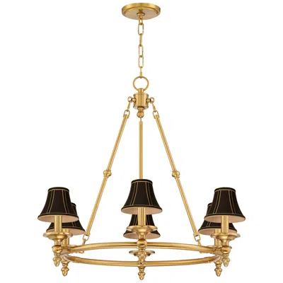 Stiffel Hartley 28"w Antique Gold 6-light Chandelier With Black Shade
