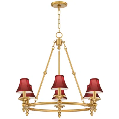 Stiffel Hartley 28"w Antique Gold 6-light Chandelier With Red Shades