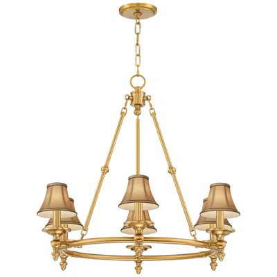 Stiffel Hartley 28"w Antique Gold 6-light Chandelier With Tan Shades