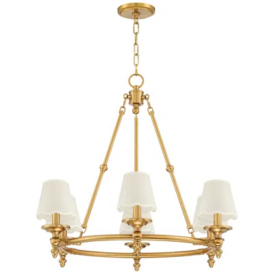 Stiffel Hartley 28"w Antique Gold 6-light Chandelier With White Shade