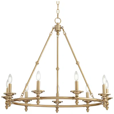 Stiffel Hartley 35" Wide Warm Antique Gold 9-light Ring Chandelier
