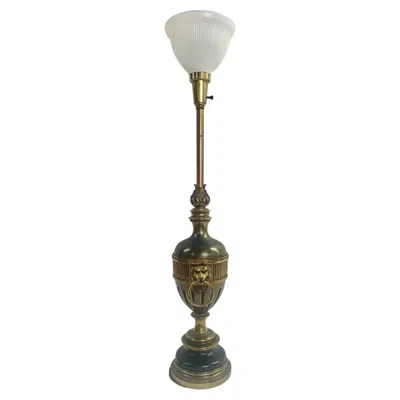 Pre-owned Stiffel Hollywood Regency Style Brass & Ebony With Lion Head Table Lamp In Black