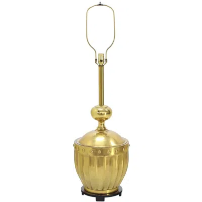 Pre-owned Stiffel Large Brass Fluted Drum Shape Table Lamp By  In Brown