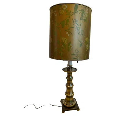 Pre-owned Stiffel Magnificent Tall Vintage  Bamboo Brass Table Lamp With Custom Shade In Brown