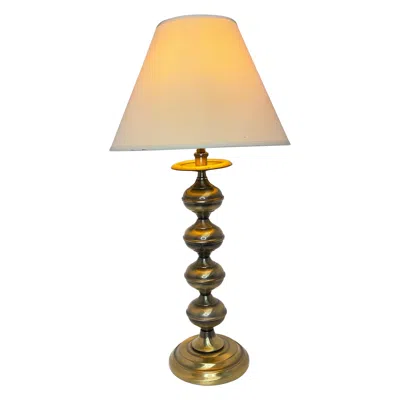 Pre-owned Stiffel Mid Century Modern Brass Turned Table Lamp With Shade- 2 Pieces In Sand