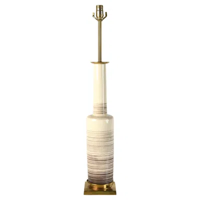 Pre-owned Stiffel Mid Century Modern  Striped Pottery Table Lamp In Sand