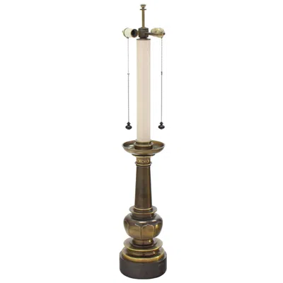 Pre-owned Stiffel Mid-century Brass Lotus Motif Table Lamp In Brown