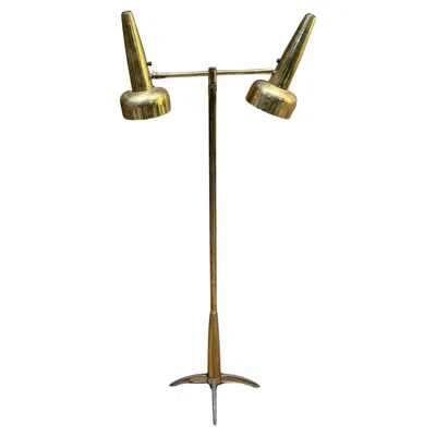 Pre-owned Stiffel Mid-century Mod  Double Cone Floor Lamp Patinated Brass Arched Star Base In Brown