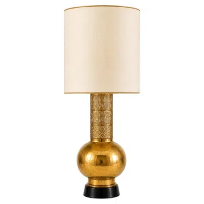 Pre-owned Stiffel Mid-century  Sculptural Ceramic Table Lamp In Gold With Geometric Detail
