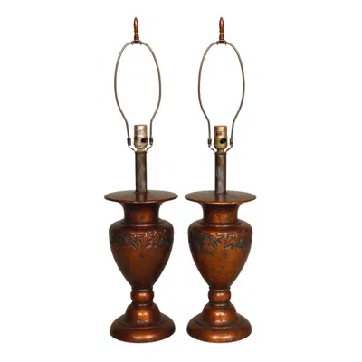 Pre-owned Stiffel Neoclassical Coppertone Table Lamps, A Pair In Brown