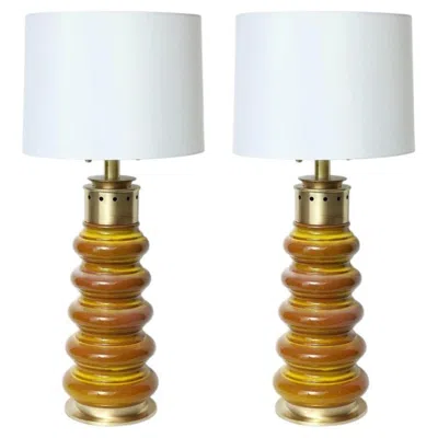 Pre-owned Stiffel Ochre Glazed Ceramic Lamps In Transparent