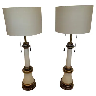 Pre-owned Stiffel Pair Of Elegant Tall  Table Lamps In Transparent