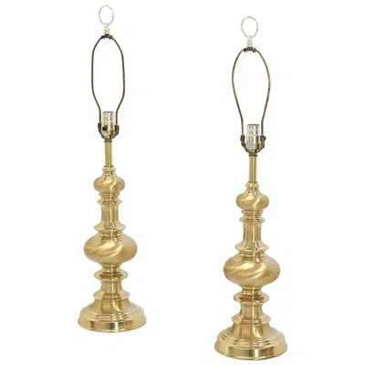 Pre-owned Stiffel Pair Of Heavy Solid Brass Finial Shape Table Lamps In Brown