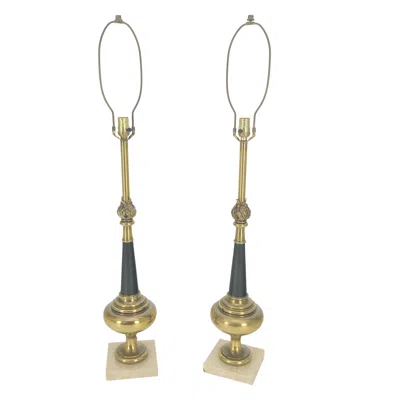 Pre-owned Stiffel Pair Of Mid Century Modern Brass Vase Shape Table Lamps  Mint! In Brown