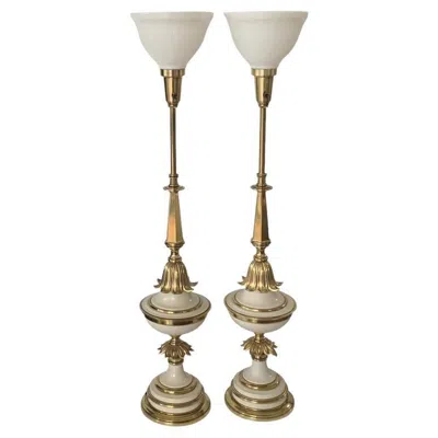 Pre-owned Stiffel Pair Of Mid Century  Torchiere Table Lamps In Sand