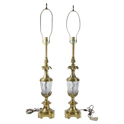 Pre-owned Stiffel Pair Of Mid-century Modern Brass And Glass Table Lamps By , United States In Brown