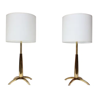 Pre-owned Stiffel Pair Of Mid-century  "rocket" Table Lamps In Brass In Transparent