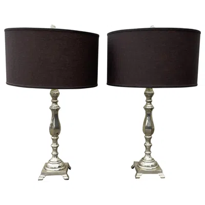 Pre-owned Stiffel Pair Of Neoclassical Silver-plated Baluster Table Lamps,  In Black