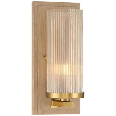 Stiffel Palais 12 1/2" High Gold And Wood And Fluted Glass Wall Sconce In Brown
