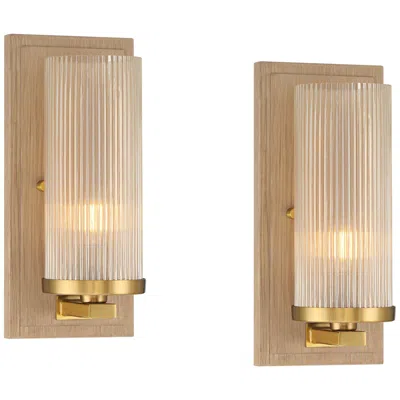 Stiffel Palais 12 1/2" High Gold And Wood Wall Sconce Set Of 2