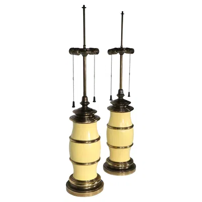 Pre-owned Stiffel Pr. Decorative Faux Bamboo Table Lamps By  C. 1970's In Sand