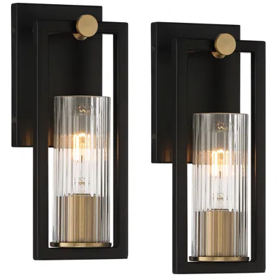 Stiffel Ramos 11 1/2" High Black And Brass Wall Sconces Set Of 2