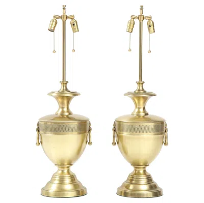Pre-owned Stiffel Satin Brass Table Lamps, Hollywood Regency Style, Mid-century In Sand