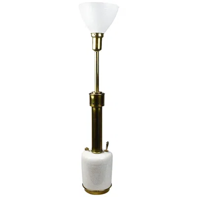 Pre-owned Stiffel Tall Mid-century Modern White Crackle Glaze Ceramic And Brass Lamp By