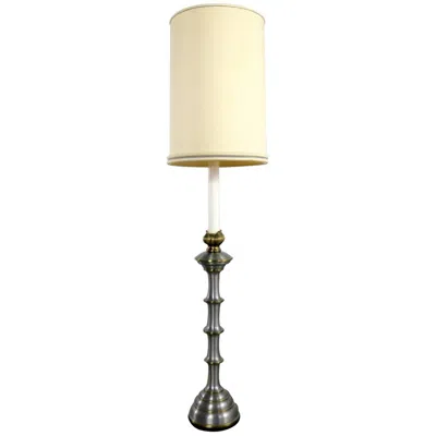 Pre-owned Stiffel Tall Table Lamp Or Low Floor Lamp Midcentury Brass And Brushed Stainless In White