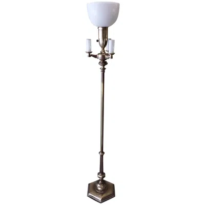 Pre-owned Stiffel Tri-light Floor Lamp, Hexagon Base And Finished In Antiqued Brass, 1960s In Transparent