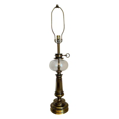 Pre-owned Stiffel Vintage  Brass & Glass Oil Reservoir Lamp In Black
