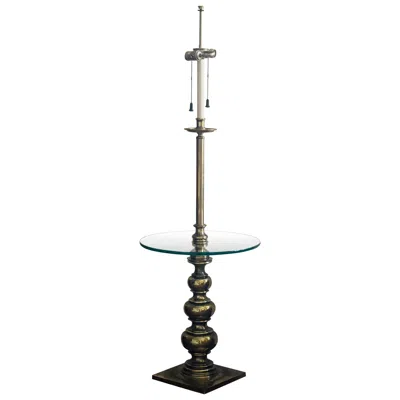 Pre-owned Stiffel Vintage  Brass Floor Lamp With Glass Table In Black