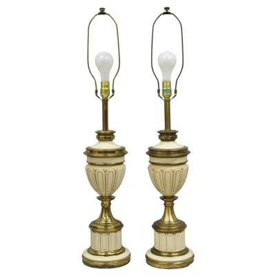 Pre-owned Stiffel Vintage  Empire Neoclassical Style Urn Form Brass Table Lamps - A Pair In Brown