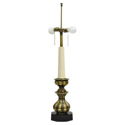Pre-owned Stiffel Vintage  Hollywood Regency Brass Baroque Candlestick Table Lamp In Black