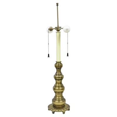 Pre-owned Stiffel Vintage  Hollywood Regency Tall Brass Candlestick Column Table Lamp In Brown