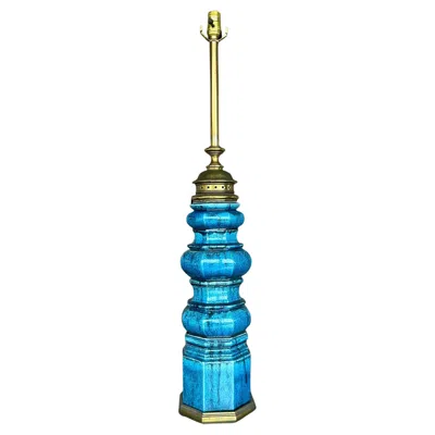 Pre-owned Stiffel Vintage  Mid-century Modern Glazed Ceramic Lamp In Blue