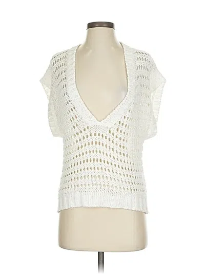 Pre-owned Stile Benetton Short Sleeve Top Ivory Plunge Neckline Tops In White