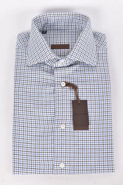 Pre-owned Stile Latino $795  Handmade Shirt 41 Us 16 Cotton Linen Cashmere Check In Multicolor