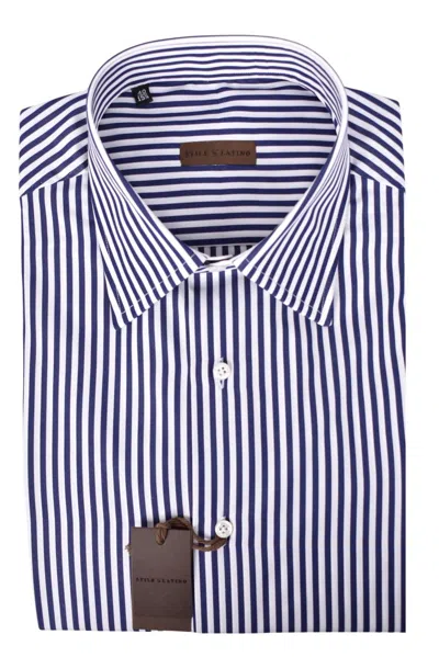 Pre-owned Stile Latino Handmade Shirt $640 44 Us 17.5 Cotton White Blue Striped Modern Fit