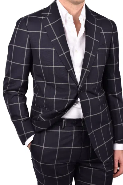 Pre-owned Stile Latino Handmade Suit Us 42 Eu 52 Wool Blue Check $4300 Tailored Fit