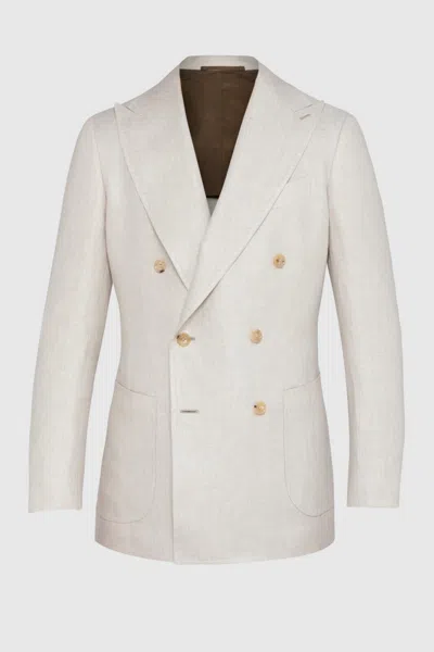 Pre-owned Stile Latino Linen Suit Handmade Us 42 Eu 52 Light Beige Color $4200
